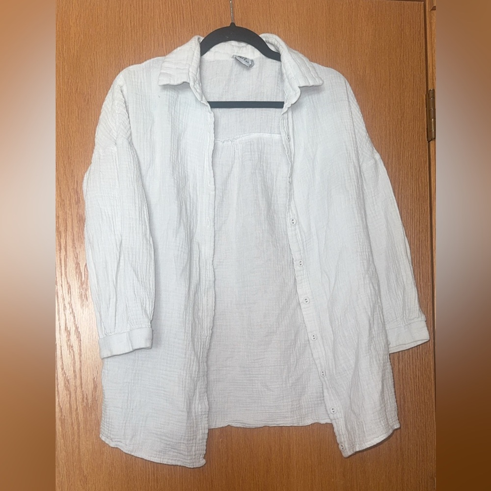 Princess Polly White Sienna Gauze Button Down Oversized Shirt